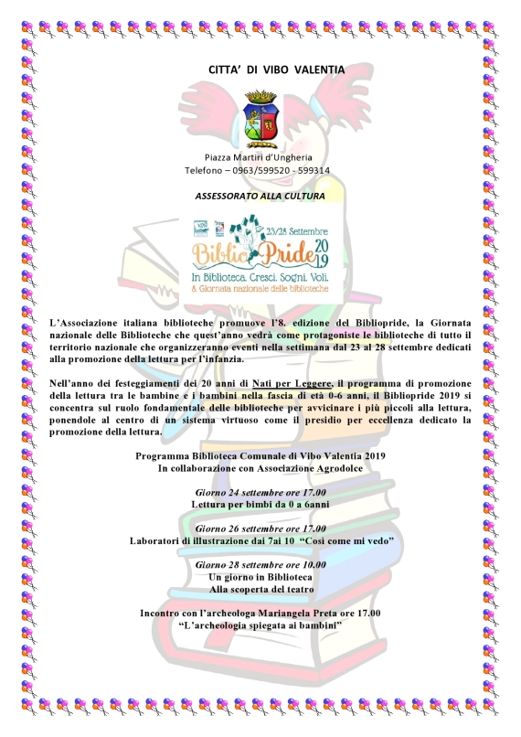 24-26-28 Settembre 2019 - Biblioteca Comunale di Vibo Valentia  -  Bibliopride 